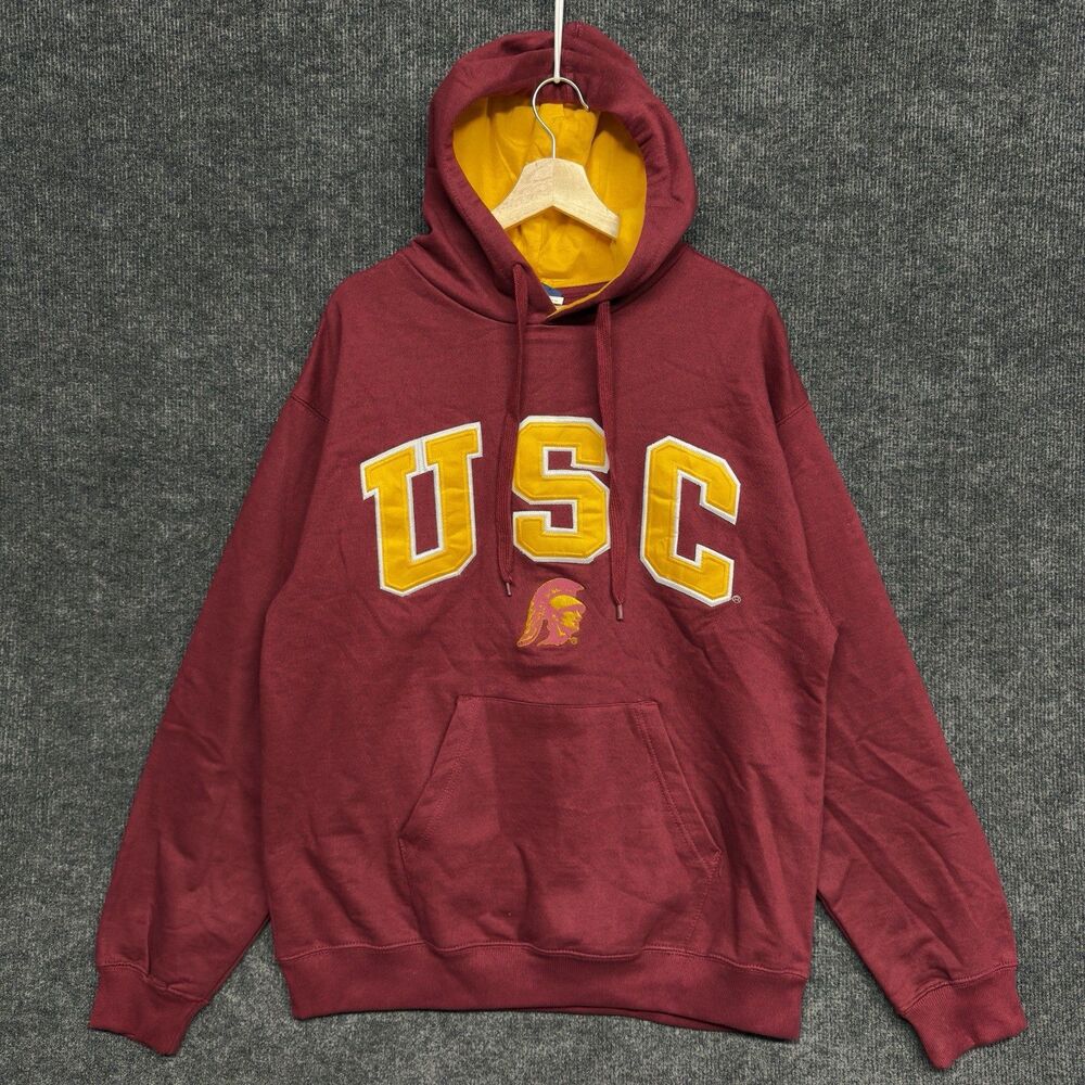 Vintage OVB USC Trojans Hoodie Mens XL Red Yellow Pullover Sweatshirt Y2K Fleece